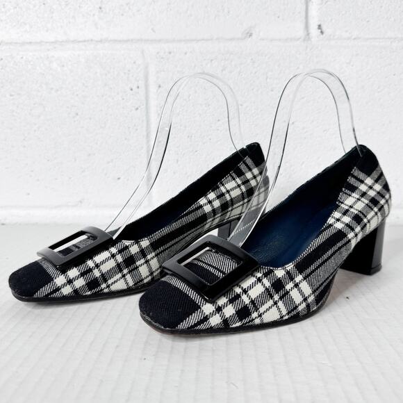 Michele Lopriore Heels Size 36‎ Tartan Plaid Tweed Square Toe Women's - Picture 4 of 9